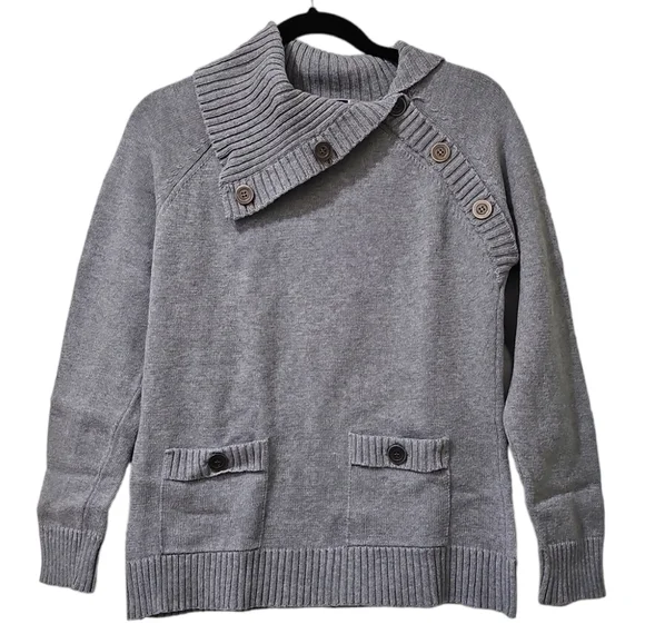 Karen Scott Women's Gray Long Sleeve Collared Knit Sweater Size Medium - Picture 1 of 6